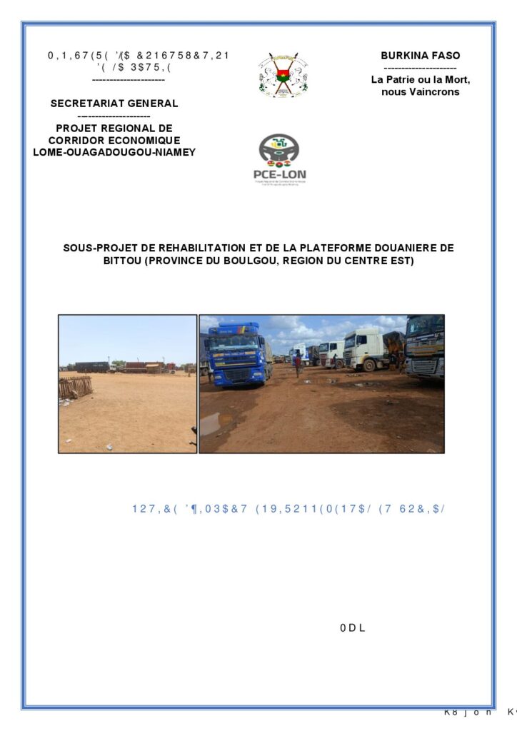 thumbnail of Rapport de la Notice d’Impact Environnemental et Social -NIES- du sous-projet de rehabilitation de la plateforme douanière de Bittou